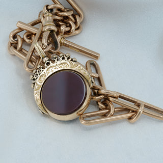 Antique 9ct Rose Gold Single Albert Pocket Watch Chain with Fob – Birmingham 1892