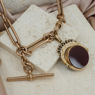 Antique 9ct Rose Gold Single Albert Pocket Watch Chain with Fob – Birmingham 1892