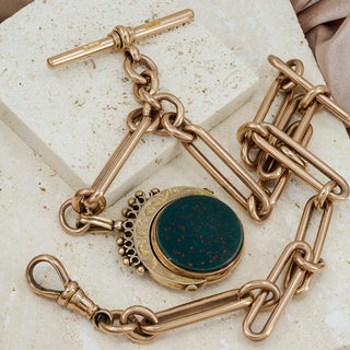 Antique 9ct Rose Gold Single Albert Pocket Watch Chain with Fob – Birmingham 1892