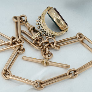 Antique 9ct Rose Gold Single Albert Pocket Watch Chain with Fob – Birmingham 1892