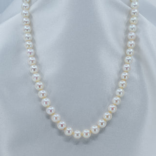 Single Strand 7mm White Pearl Necklace with 9ct White Gold Opal Clasp – 16.5”