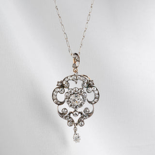 Victorian Circa 1850s 2.00ct Old Cut Diamond Heart Lavallière Pendant Necklace - Platinum, Silver & Gold