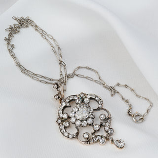 Victorian Circa 1850s 2.00ct Old Cut Diamond Heart Lavallière Pendant Necklace - Platinum, Silver & Gold