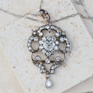 Victorian Circa 1850s 2.00ct Old Cut Diamond Heart Lavallière Pendant Necklace - Platinum, Silver & Gold