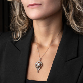 Victorian Circa 1850s 2.00ct Old Cut Diamond Heart Lavallière Pendant Necklace - Platinum, Silver & Gold