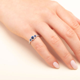 18ct White Gold Three Stone 0.55ct Round Sapphire & Diamond Cluster Ring