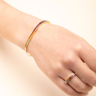 18ct Yellow Gold Multi-Coloured Topaz Rainbow Line Bracelet