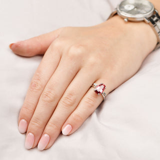 18ct White Gold 3ct Pink Tourmaline &  Baguette Diamond Three Stone Trilogy Ring