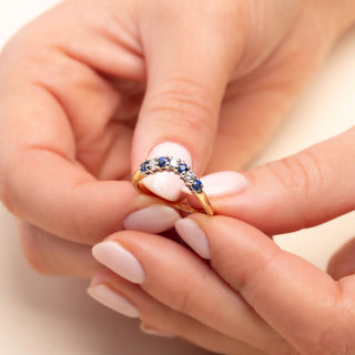 18ct Yellow Gold 0.15ct Diamond & 0.25ct Sapphire Half Eternity Wishbone Ring