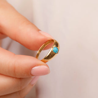 Antique 18ct Yellow Gold Turquoise Signet Pinky Ring Birmingham 1900