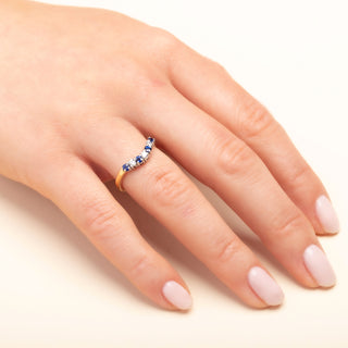 18ct Yellow Gold 0.15ct Diamond & 0.25ct Sapphire Half Eternity Wishbone Ring