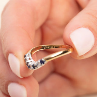 18ct Yellow Gold 0.15ct Diamond & 0.25ct Sapphire Half Eternity Wishbone Ring