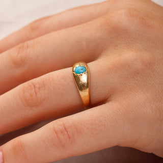 Antique 18ct Yellow Gold Turquoise Signet Pinky Ring Birmingham 1900