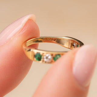 18ct Yellow Gold Diamond Emerald Band Ring