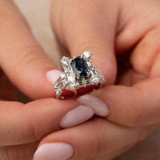 Bespoke 18ct White Gold 2ct Sapphire & Diamond Halo Cluster Ring