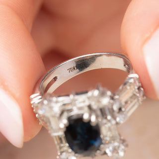 Bespoke 18ct White Gold 2ct Sapphire & Diamond Halo Cluster Ring