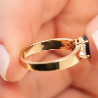 18ct Yellow Gold 1.3ct Oval Cut Sapphire & 0.15ct Diamond Trilogy Ring