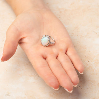 Platinum 3.50ct Opal & 1.05ct Diamond Halo Cluster Ring