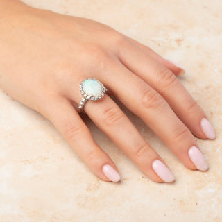 Platinum 3.50ct Opal & 1.05ct Diamond Halo Cluster Ring