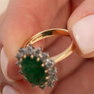18ct Yellow Gold 2ct Emerald & 0.75ct Diamond Cluster Ring