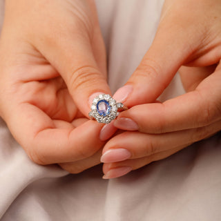 Platinum 1.3ct Diamond And 2ct Blue Sapphire Cluster Ring