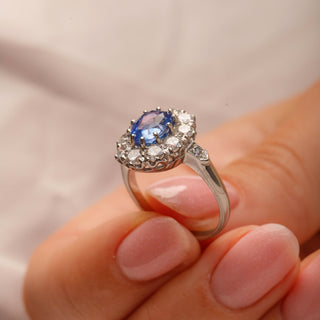 Platinum 1.3ct Diamond And 2ct Blue Sapphire Cluster Ring