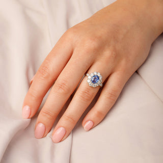 Platinum 1.3ct Diamond And 2ct Blue Sapphire Cluster Ring