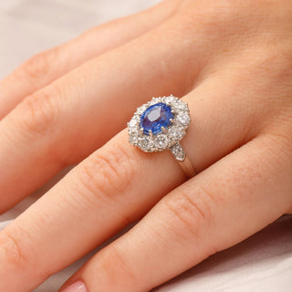 Platinum 1.3ct Diamond And 2ct Blue Sapphire Cluster Ring