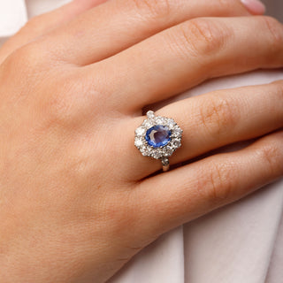 Platinum 1.3ct Diamond And 2ct Blue Sapphire Cluster Ring