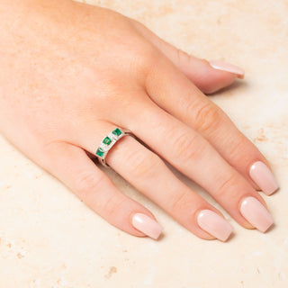 Art Deco Style 18ct White Gold 0.5ct Square Cut Emerald Trilogy & Diamond Cluster Ring