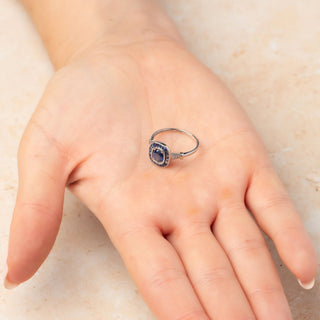 Platinum Diamond Accent & Sapphire Cluster Art Deco Style Target Ring