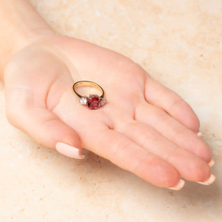 18ct Yellow Gold 2.25ct Pink Tourmaline & 0.4ctDiamond Trilogy Ring