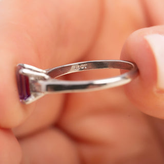 Art Deco 18ct White Gold 1ct Emerald Cut Amethyst & Diamond Ring