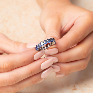 Platinum 5.95ct Oval Cut Sapphire Full Eternity Band Ring