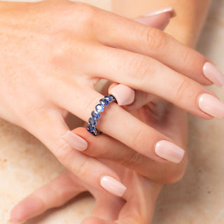 Platinum 5.95ct Oval Cut Sapphire Full Eternity Band Ring