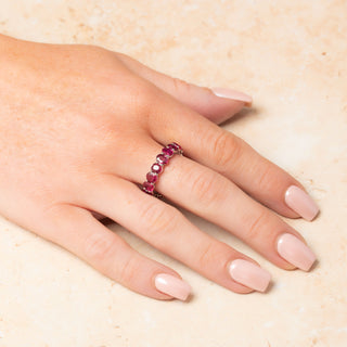 Platinum 6.12ct Oval Cut Ruby Full Eternity Band Ring