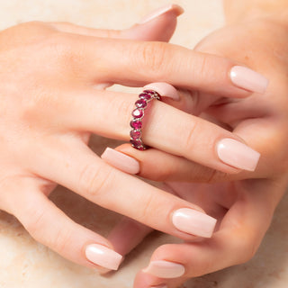 Platinum 6.12ct Oval Cut Ruby Full Eternity Band Ring