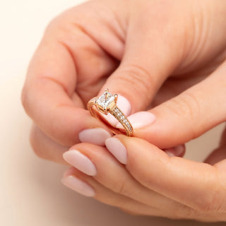 18ct Rose Gold Fleur de Lis 1.2ct Emerald Cut E/F Colour Diamond Engagement Ring