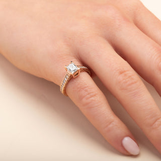 18ct Rose Gold Fleur de Lis 1.2ct Emerald Cut E/F Colour Diamond Engagement Ring