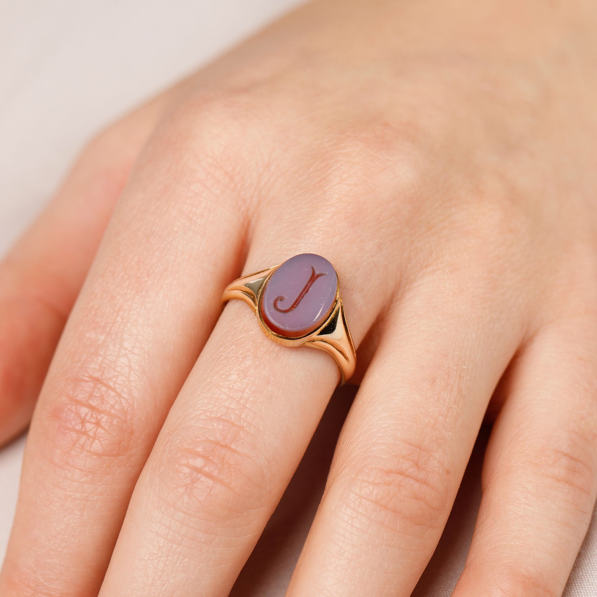 Antique 18ct Yellow Gold Carnelian Letter J Signet Ring – Dobson