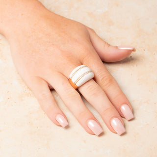 18ct Rose Gold White Enamel & Diamond Chunky Ring