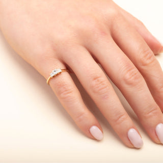 18ct Yellow Gold Slender 0.5ct Three Stone Princess Cut Diamond Trilogy Ring