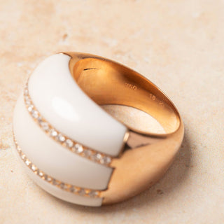 18ct Rose Gold White Enamel & Diamond Chunky Ring