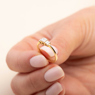 18ct Yellow Gold Slender 0.5ct Three Stone Princess Cut Diamond Trilogy Ring
