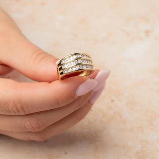 18ct Yellow Gold Channel Set Three Row Diamond Band Ring