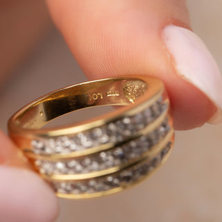 18ct Yellow Gold Channel Set Three Row Diamond Band Ring