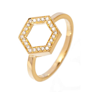 18ct Yellow Gold Diamond Honeycomb Hexagon Halo Ring