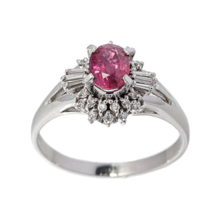 Platinum Diamond & 1.17ct Ruby Cluster Cocktail Ring