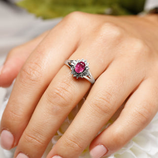 Platinum Diamond & 1.17ct Ruby Cluster Cocktail Ring