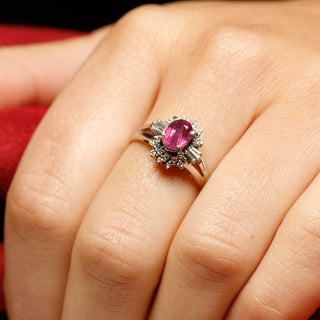 Platinum Diamond & 1.17ct Ruby Cluster Cocktail Ring